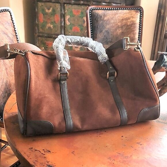 Marlboro Guts- Grit Gear RARE Leather Brown Suede Large Duffel/Travel Bag - Picture 2 of 16